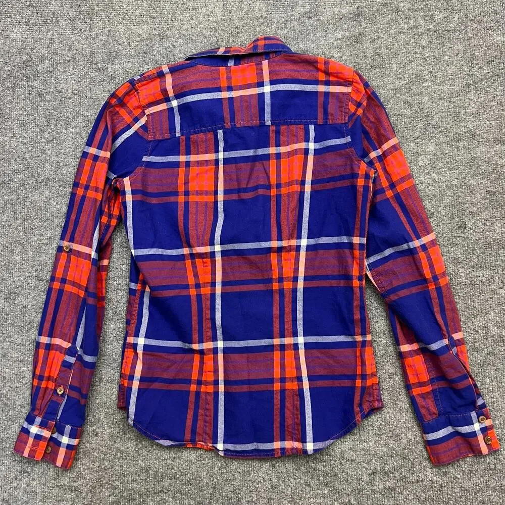 The North Face Flannel Shirt Womens XS Blue Red Plaid Cotton Collared Button-Up - Picture 7 of 11